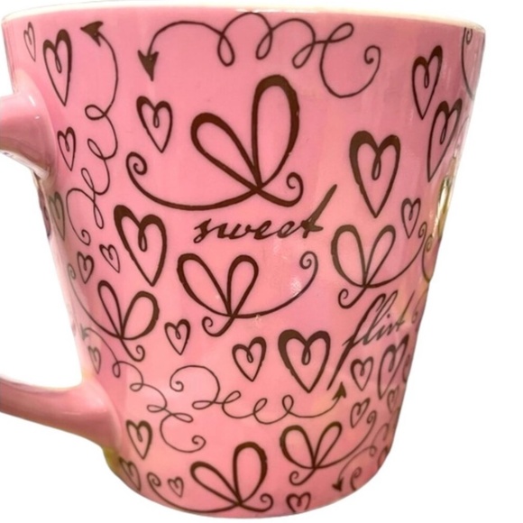 STARBUCKS 2006 Coffee Mug "FLIRT," "SWEET" & Pink Hearts Decorate Cup 17 oz EUC - Picture 2 of 14
